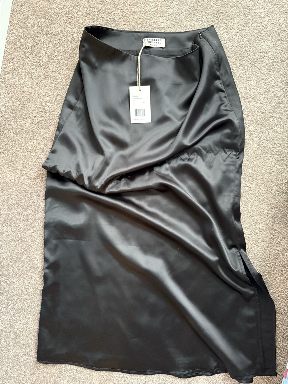 Brunette the label black satin skirt NWT